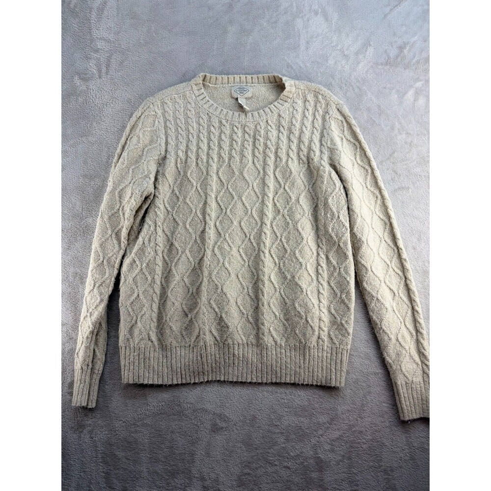 St. John's Bay Sweater Womens Large Petite Ivory Cable-Knit Pullover Winter